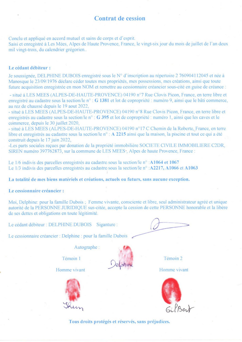 contrat de cession bon Delphine Dubois