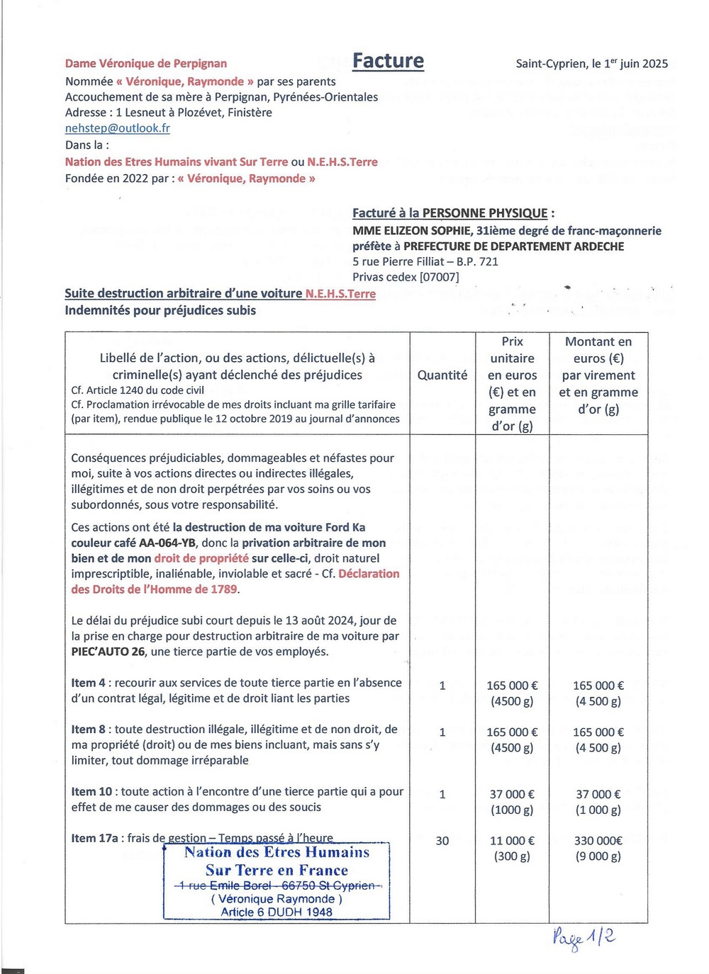 20250601 facture mme elizeon destruction ford ka page1