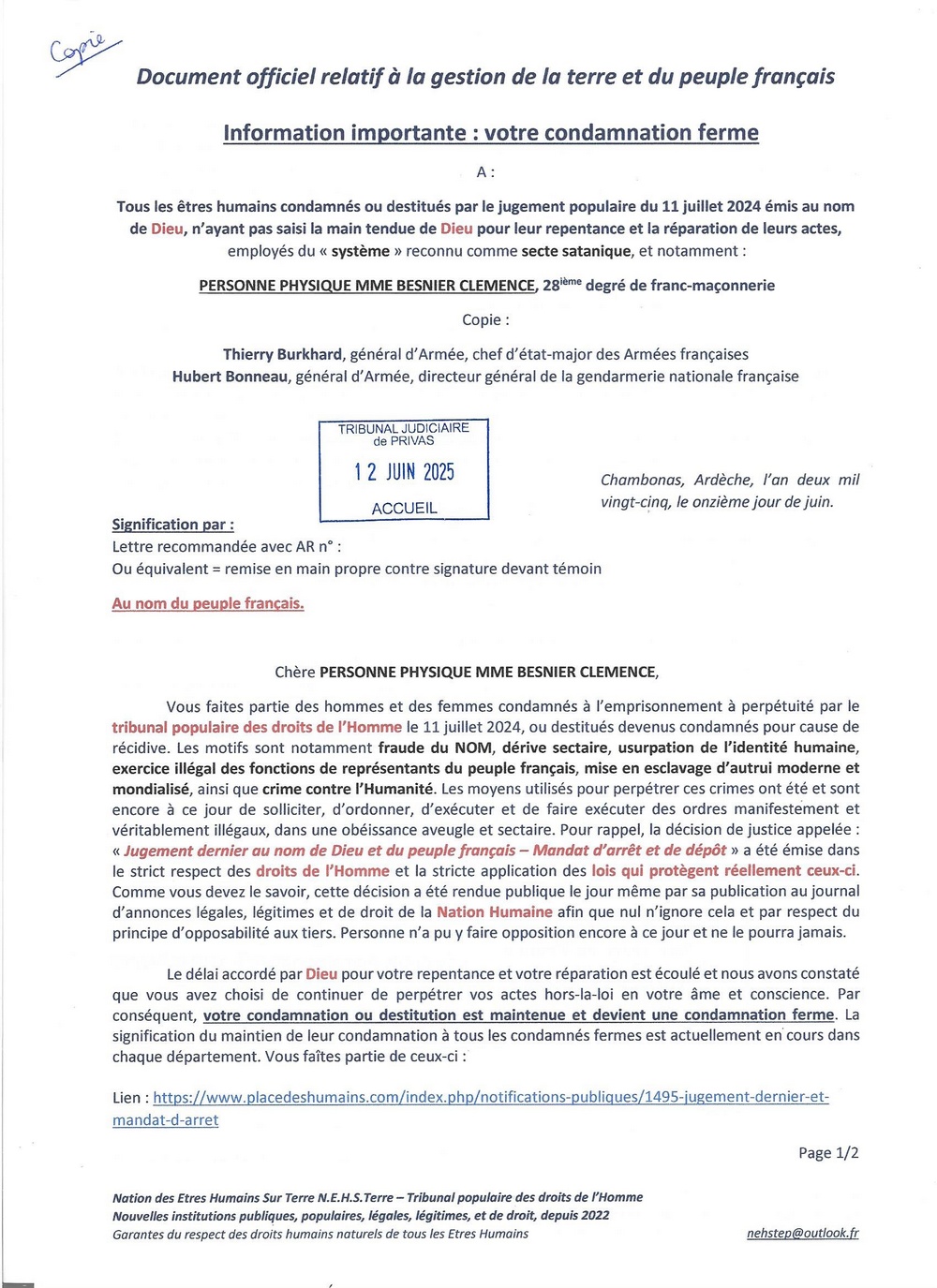20250611 signification de condamnation mme besnier page1 tamponne