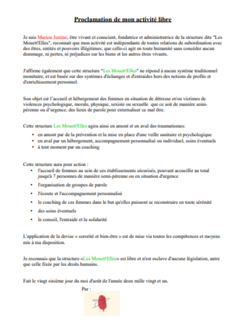 proclamation de mon activité libre Marion Jaumeau